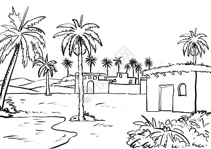 中东农村视图的插图 墨水素描 Vecto图片
