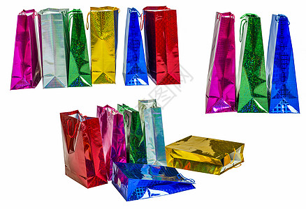 一组彩色空购物袋集图片