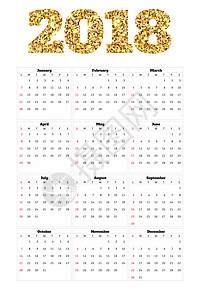 日历 2018 年简单样式 每周从周日开始日记时间日程数字办公室插图商业英语卡片规划师图片