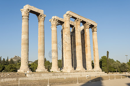 雅典的宙斯神庙柱廊旅游废墟石头历史天空遗产上帝宗教地标背景
