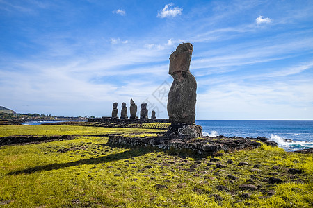 Moais雕像 东岛阿胡塔海旅行纪念碑雕塑旅游世界遗产宗教岩石海洋历史艺术图片