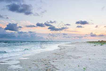 桑迪空海海岸海景 云彩多彩的日出天空视图海滩全景水路海洋荒野水景景观天景多云场景图片
