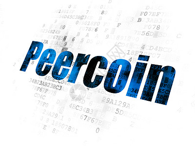 Blockchain 概念 Peercoin 数字背景投资监视器像素化软件硬币创新蓝色互联网货币金融图片