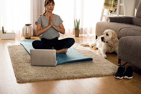 和我的懒懒狗一起运动呼吸客厅技术瑜珈训练房间瑜伽冥想身体重量图片