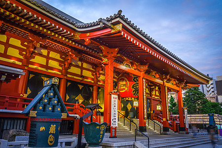 日本东京日落时任松二寺殿洪多神社神道观音佛教徒宝塔节日寺庙地标城市旅行图片