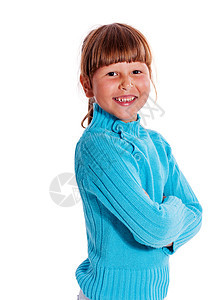 自信的小女孩活力女孩童年乐趣幸福白色蓝色福利快乐喜悦图片