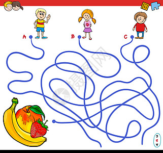 带孩子和水果的路径迷宫游戏图片