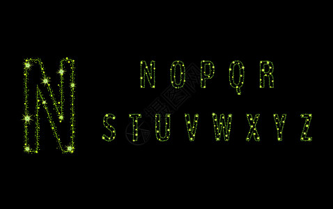 闪闪发光的绿色星星的字母魅力灰尘字体插图刻字辉光海浪踪迹魔法耀斑图片
