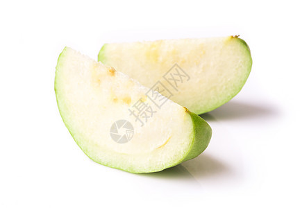 白色背景的绿瓜瓦果 治疗性专题水果黄色农业营养甜点异国热带绿色叶子食物果汁图片