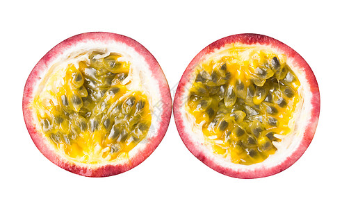 以白色背景切片的热辣果子 水果季节热带食物黄色蓝色种子包装宏观团体果汁图片