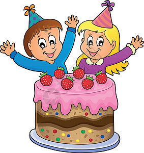 蛋糕和两个孩子庆祝图象1图片