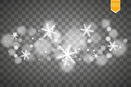 在透明背景上闪耀着闪闪发光的白色雪花 圣诞装饰闪闪发光的灯光效果 韦克托金子庆典魔法奢华运动装饰薄片辉光风格装饰品图片