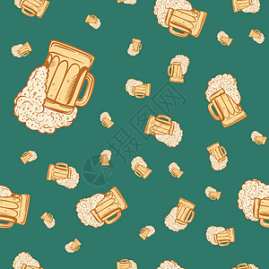 啤酒杯无缝模式啤酒插图饮料菜单绘画酒精酿造餐厅酒吧流行音乐图片