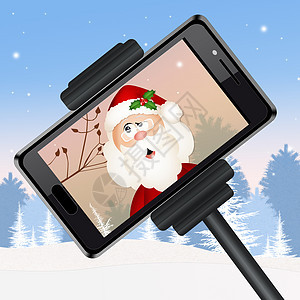圣诞老人的自我屏幕监视器庆典照片技术插图指挥棒手机棍棒背景图片
