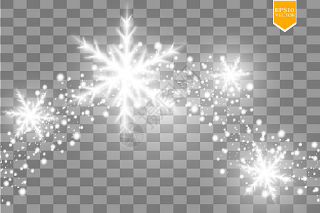雪克壶在透明背景上闪耀着闪闪发光的白色雪花 圣诞装饰闪闪发光的灯光效果 韦克托薄片魔法星星辉光风格奢华庆典墙纸卡片金子插画