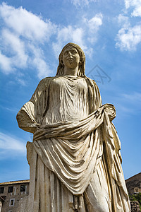 罗马雕像在意大利罗马罗马的罗马论坛中的Vestals之家考古学吸引力纪念碑旅行艺术旅游历史雕塑蓝天废墟图片