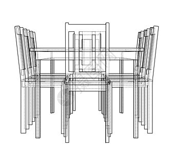 带椅子的桌子  3 的矢量渲染餐桌内阁墨水扶手椅环境家具涂鸦办公室绘画素描图片