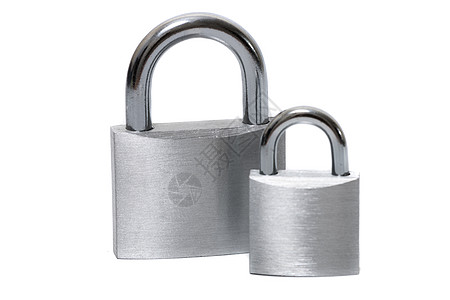 白色背景上的两个挂锁尺寸金属安全材料图片