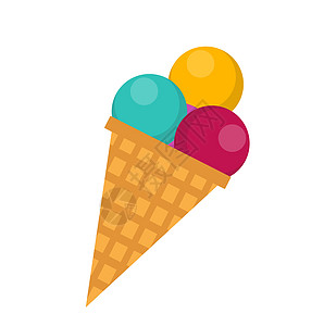 冰淇淋圆锥图标平面样式隔离在白色背景 矢量图图片