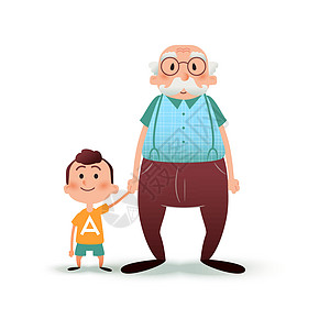 祖父和孙子手牵手 小男孩和老人卡通矢量插图 幸福的家庭概念图片
