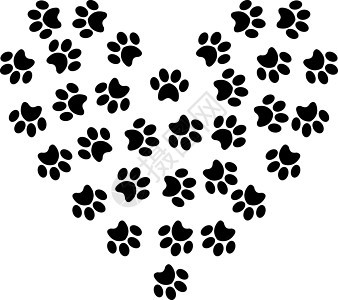 由白色背景上孤立的宠物爪印制成的心形符号图片