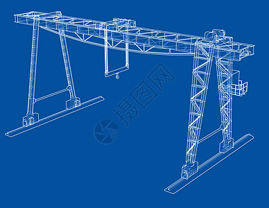 龙门吊 线框 矢量 EPS10 格式铁轨龙门架货运金属运输作坊蓝图工厂工程建造图片