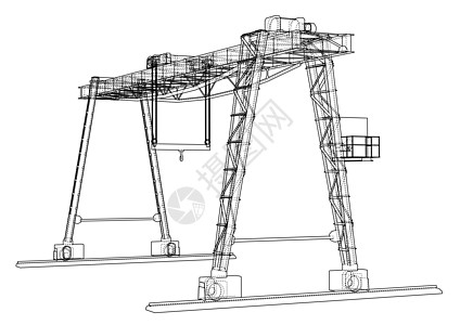 龙门吊 线框 矢量 EPS10 格式绳索蓝图龙门架植物草图工厂金属作坊黑色绘画图片