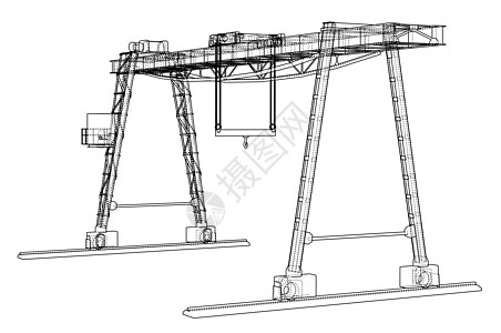 龙门吊 线框 矢量 EPS10 格式白色货运铁轨绘画植物龙门架作坊运输蓝图绳索图片