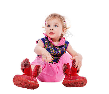 托德穿鞋子乐趣金发婴儿训练儿童白色地面童年孩子靴子图片