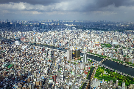 日本东京市天线空中观测 日本建筑中心天空商业市中心观光蓝天地标建筑学墨田图片