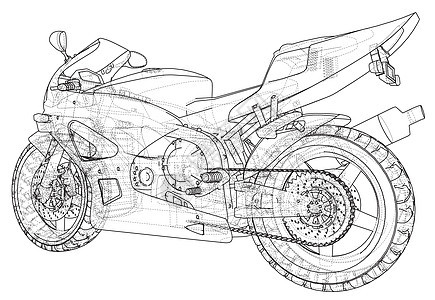 运动摩托车技术线框  EPS10 格式 矢量创建的 3车辆摩托绘画插图驾驶黑色旅行自行车发动机引擎图片