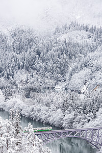 冬季风景火车白色降雪树木田园风光林地土地农村地形森林图片