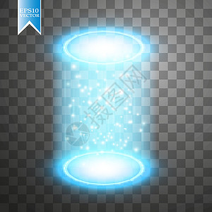 神奇的幻想门户 未来传送 灯光效果 夜景的蓝色蜡烛光线与透明背景上的火花 讲台的空光效果 迪斯科俱乐部舞池螺旋运输门户网站速度全图片