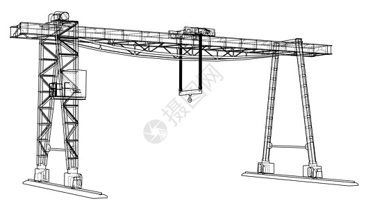 龙门吊 线框 矢量 EPS10 格式绘画起重机铁轨工业植物蓝图建造作坊建筑师龙门架图片