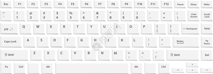 白色背景上用于笔记本电脑或计算机的白色键盘木板按钮硬件字母钥匙药片工具插图技术图片
