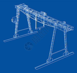 龙门吊 线框 矢量 EPS10 格式起重机运输龙门架金属铁轨绘画裁剪力量工厂工程图片