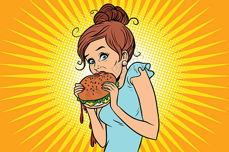 超食快餐 女人偷偷吃汉堡包图片