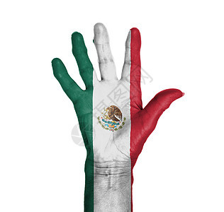 女性手的棕榈 涂有旗帜问候语手势一部分数字皮肤身体手指危险手臂手腕图片