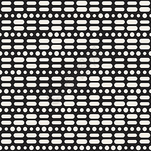 黑白不规则圆形虚线图案 现代抽象矢量无缝背景 时尚的混乱条纹马赛克纺织品风格织物短跑装饰品墙纸平铺装饰平行线打印图片