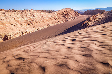智利圣佩德罗德阿塔卡马市Launa Luna山谷的沙丘地标旅行干旱冒险天空沙漠蓝色高原火星灰尘图片