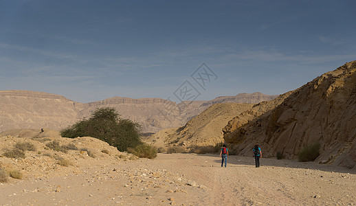 在以色列涅盖夫沙漠地带旅行远足山脉天空旅游假期游客远足者沙漠背景图片