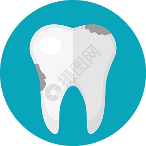 肮脏的蛀牙 图标平面样式 牙科牙医的概念 孤立在白色背景上 矢量图图片