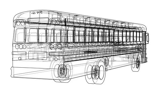校车大纲 vecto建造框架绘画卡车运输公共汽车教育汽车草图插图图片