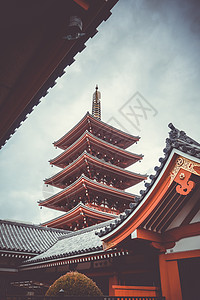 日本东京Sensoji寺庙的塔达崇拜城市宝塔神道节日神社旅游浅草社祭入口图片