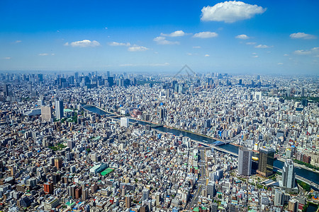 日本东京市天线空中观测 日本街道市中心观光场景建筑学蓝色旅游蓝天全景商业图片