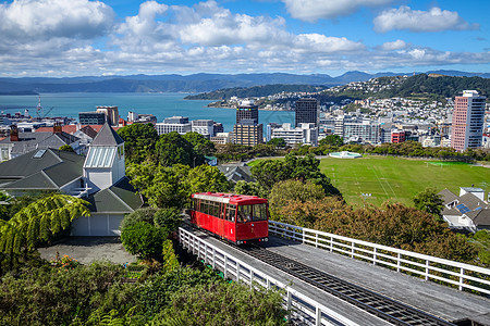 新西兰惠灵顿市有线汽车观光蓝天缆车管子旅游铁路游客景观火车建筑图片