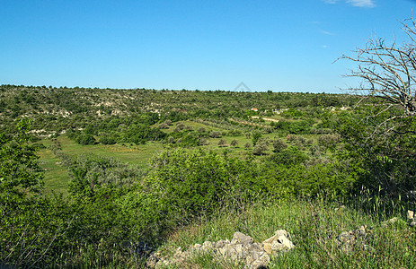 Dalmatia 地貌的山谷视图乡村土地地平线天空植物环境蓝色季节农业爬坡图片