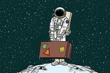 带着旅行箱的宇航员旅行者高清图片