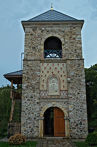 塞尔维亚霍波沃修道院石塔历史性阳台石头蓝色大教堂旅行历史旅游纪念碑教会图片