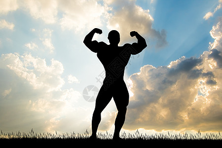 日落时身建健体建筑工的轮廓展示身体力量健身房男人男性训练运动胸肌插图图片